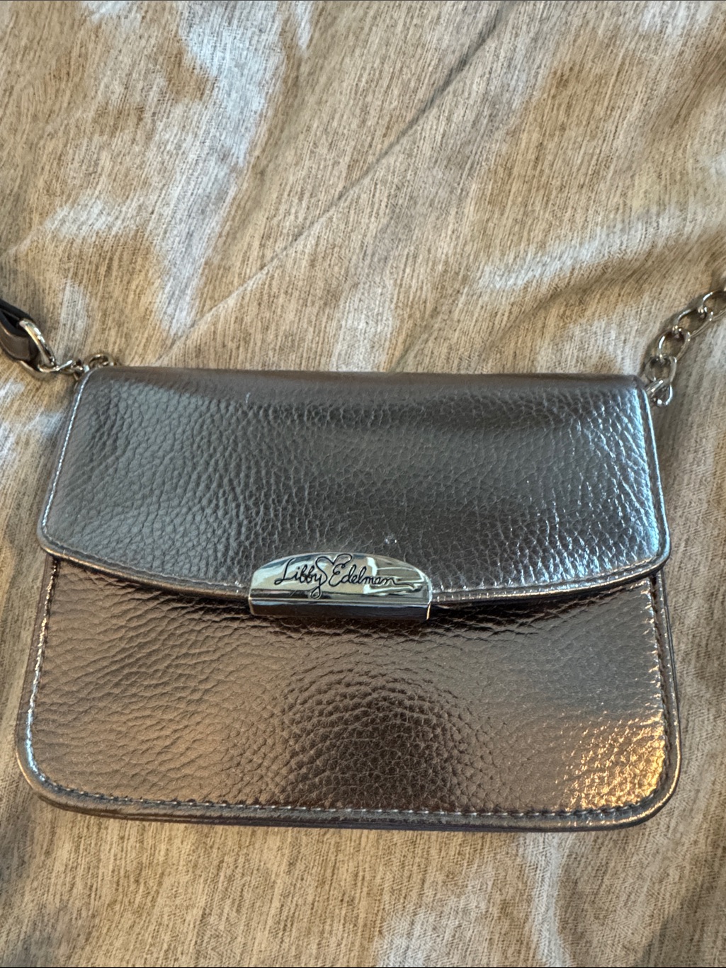 Libby Edelman Metallic Pewter Crossbody Shoulder Bag